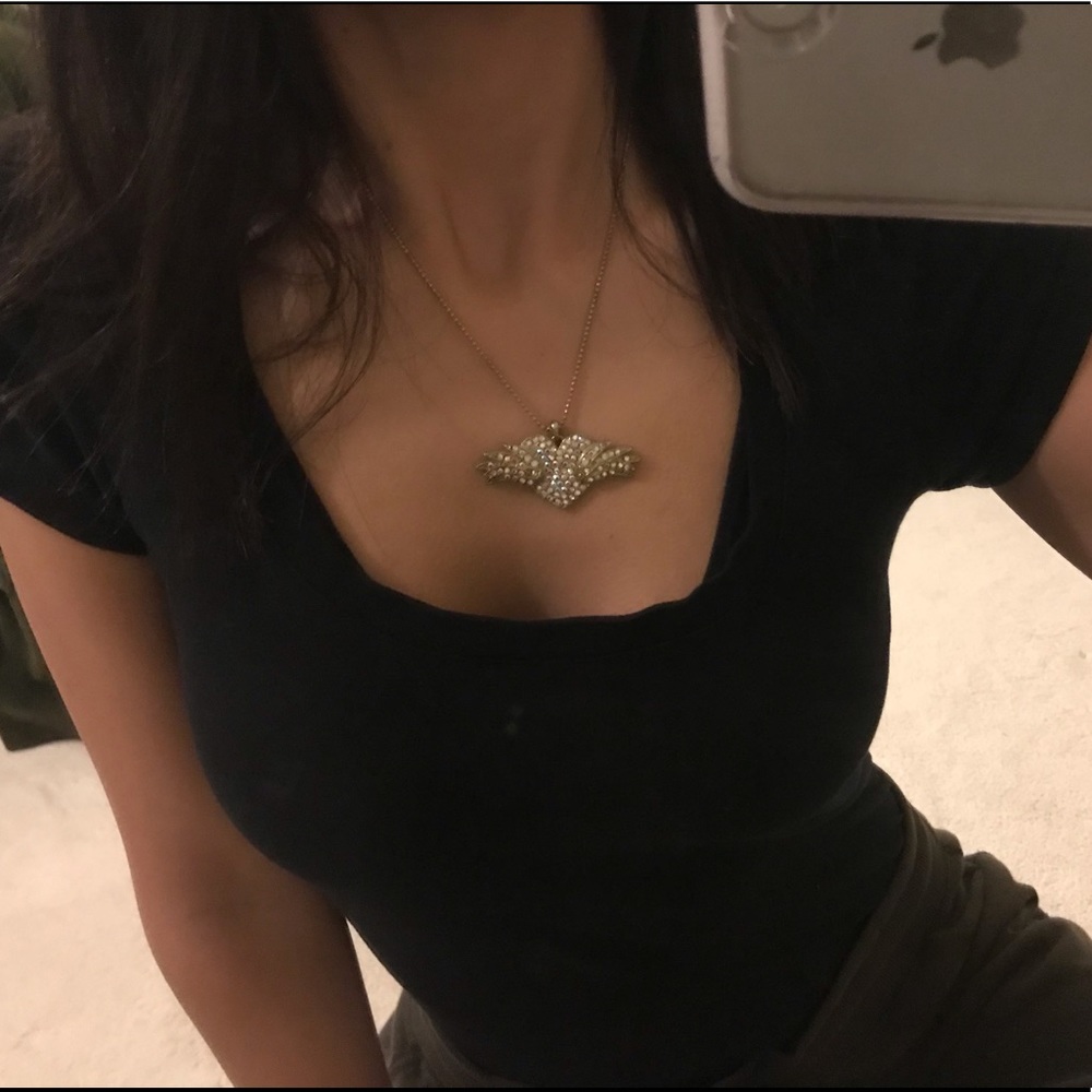 Bejeweled Iridescent Winged Heart Necklace